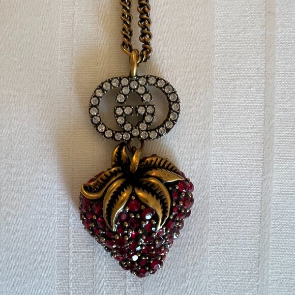 GUCCI Crystal Embellished Strawberry Necklace - Picture 3 of 6